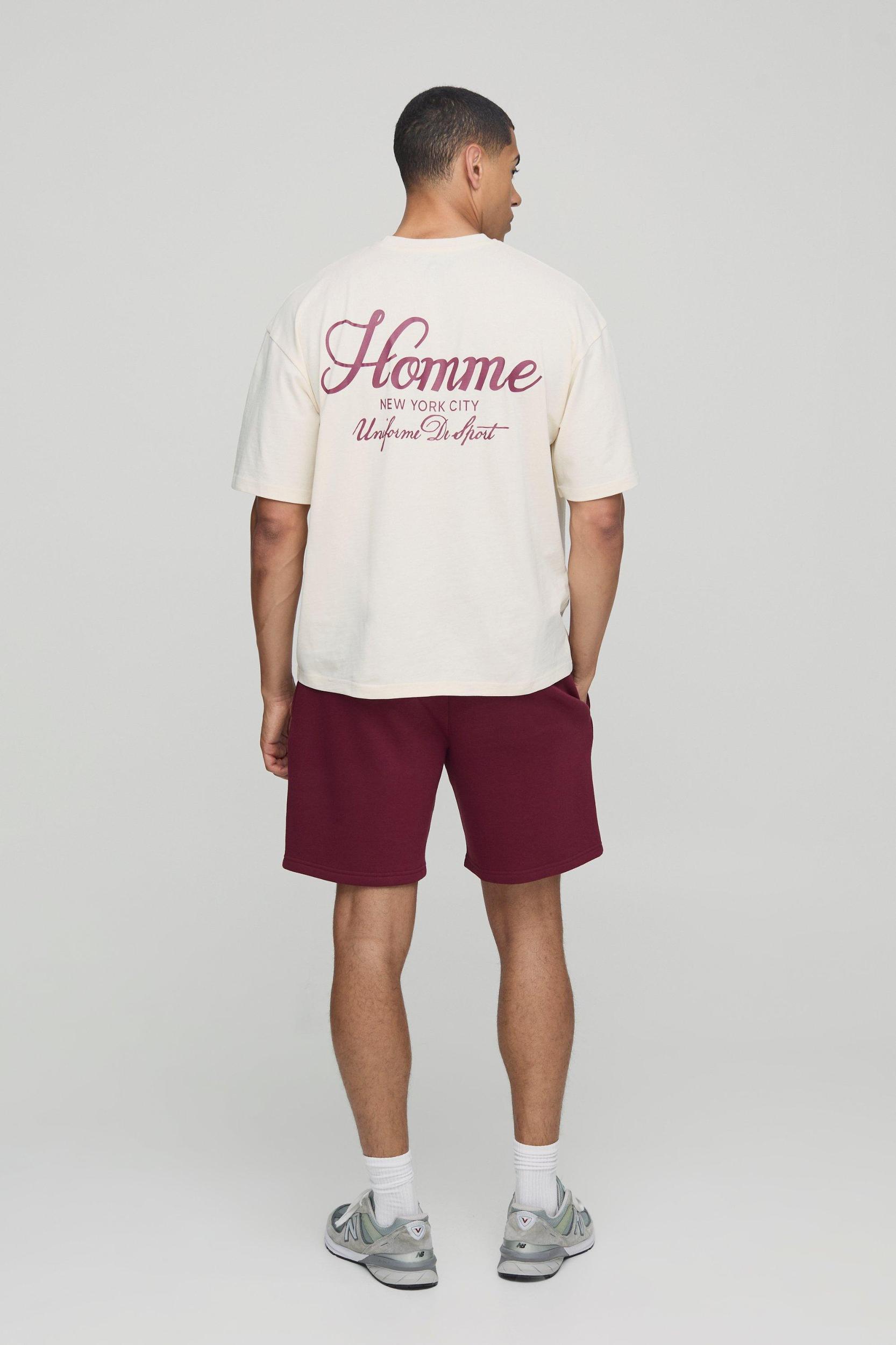Oversized Boxy Homme Embroidered T-Shirt & Short Set | boohooMAN USA Product Image
