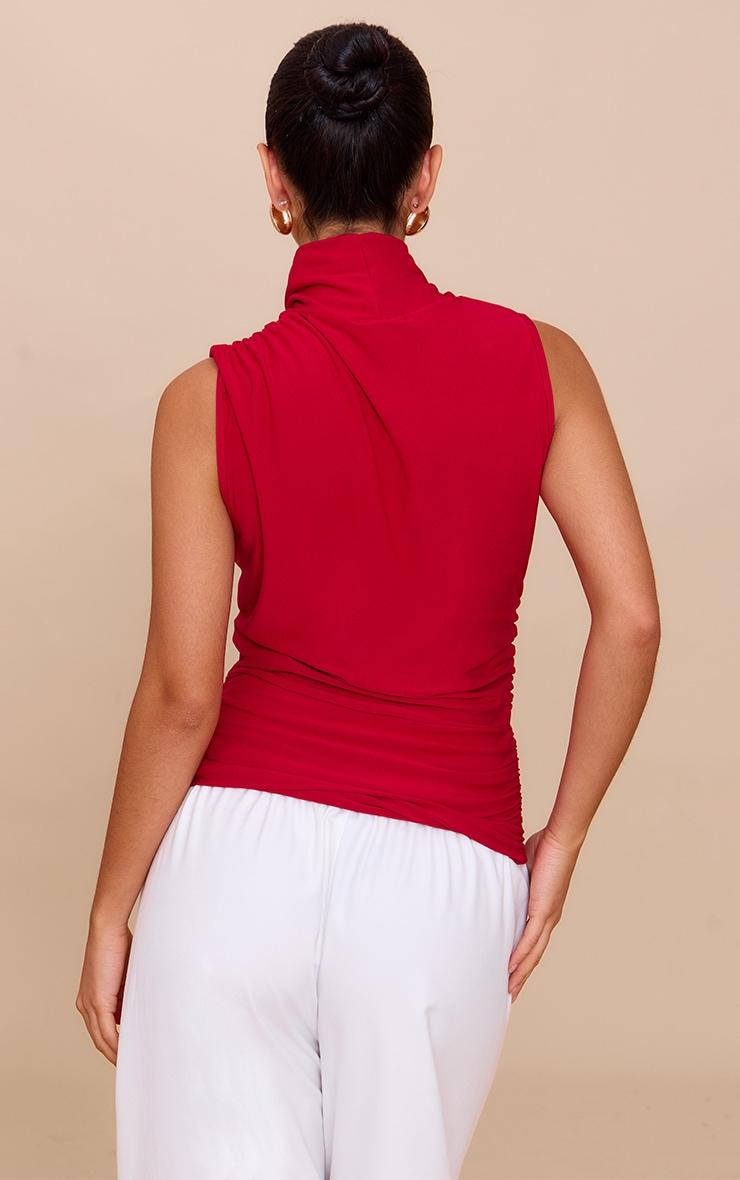 Red Soft Touch Ruched Side High Neck Top Product Image