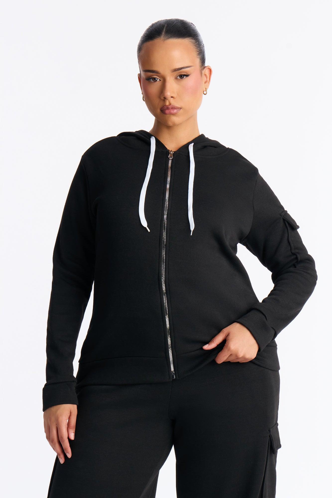 On The Run Cargo Fleece Pant Set - Black Female Product Image