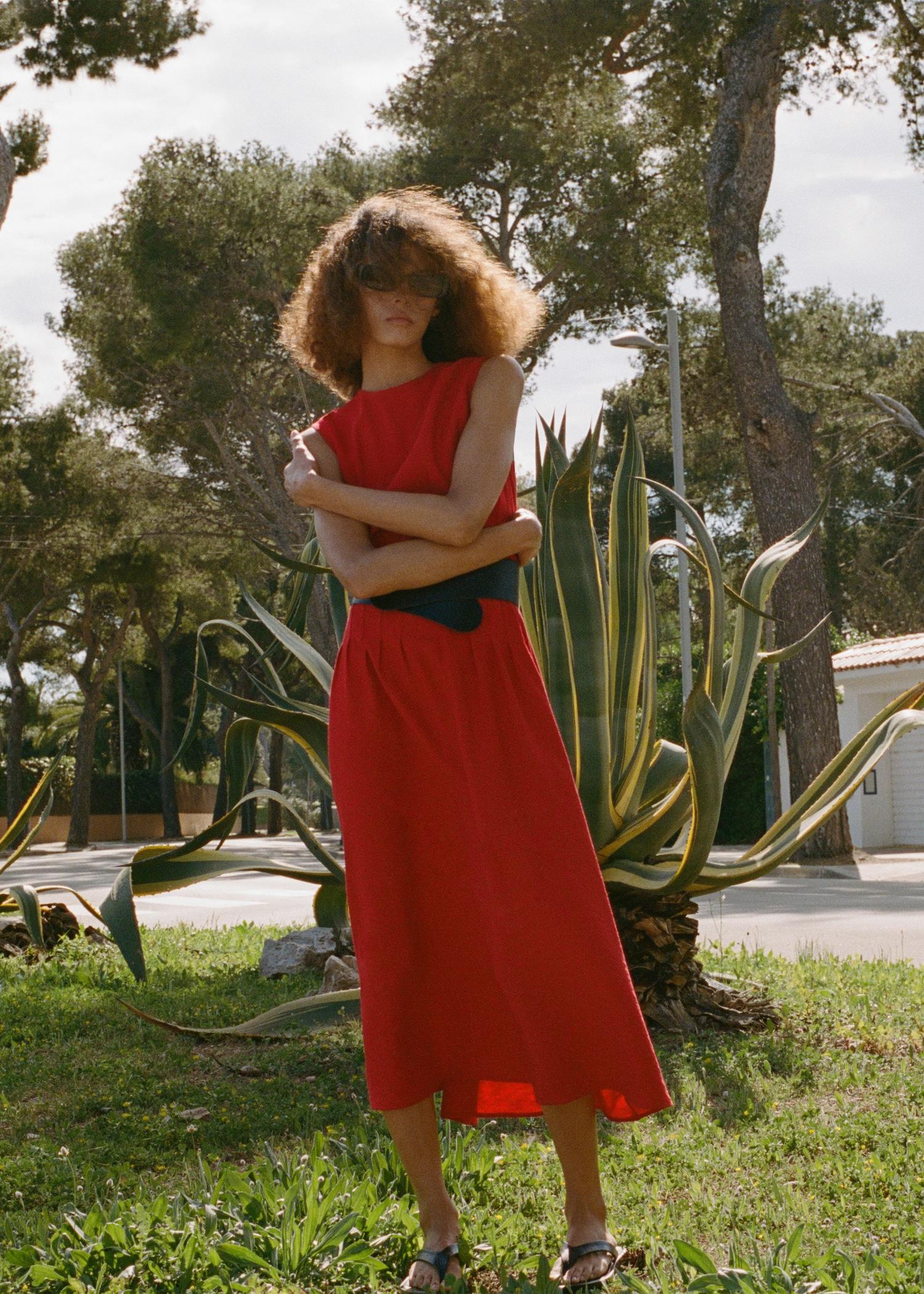 A-line dress with pleats - Women | MANGO USA Product Image