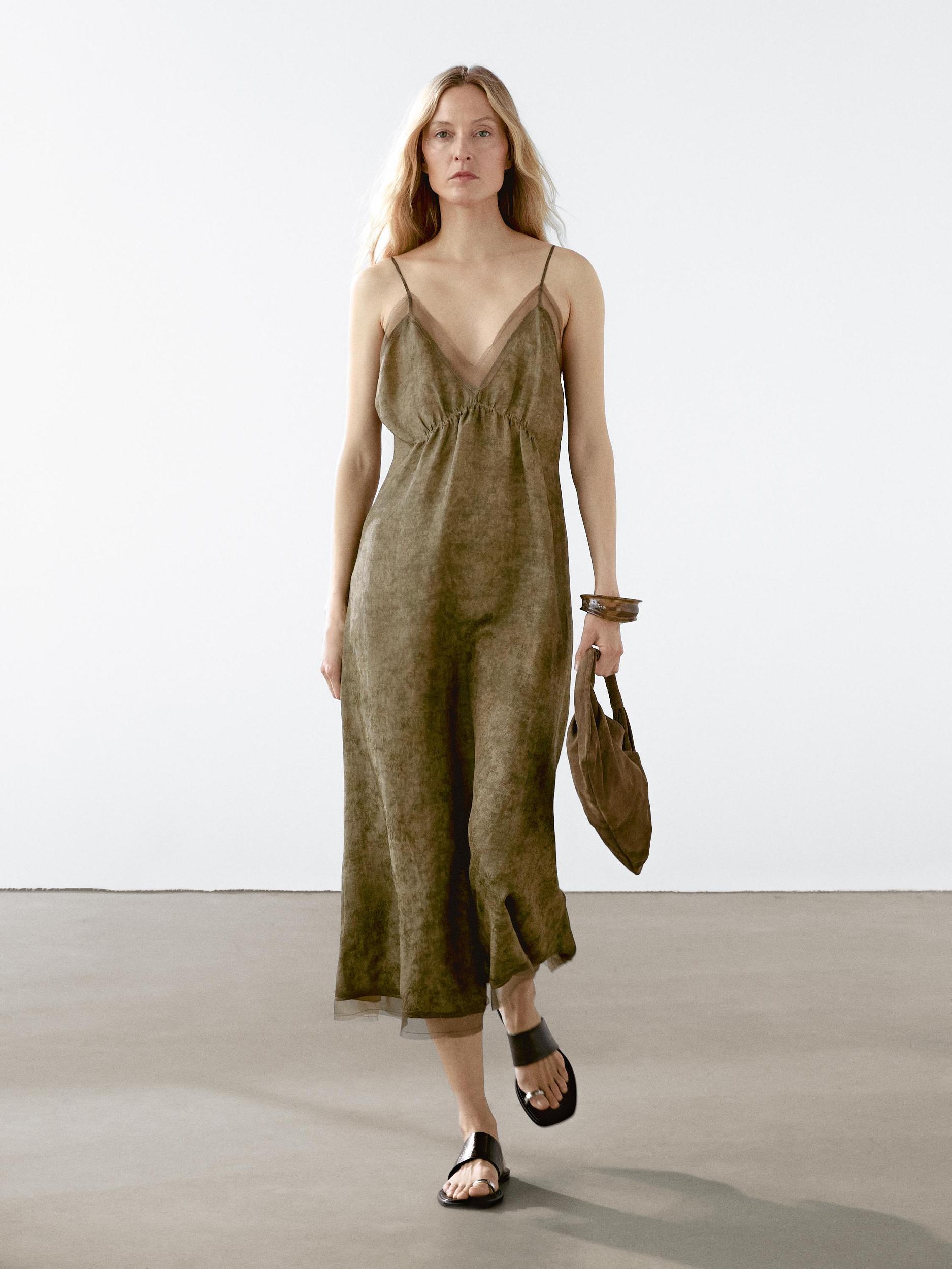 Midi slip dress with sheer detail Product Image