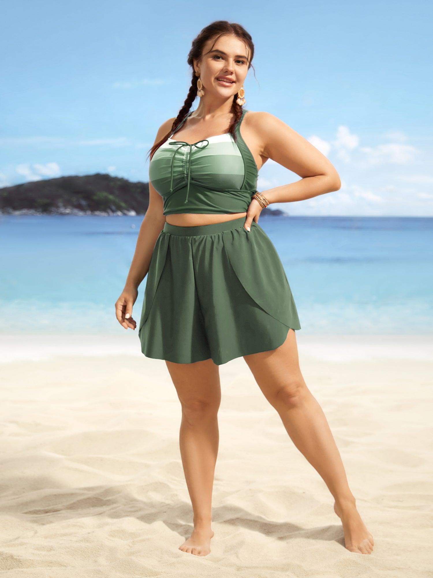 Solid High Rise Overlapped Hem Swim Bottom Female Product Image