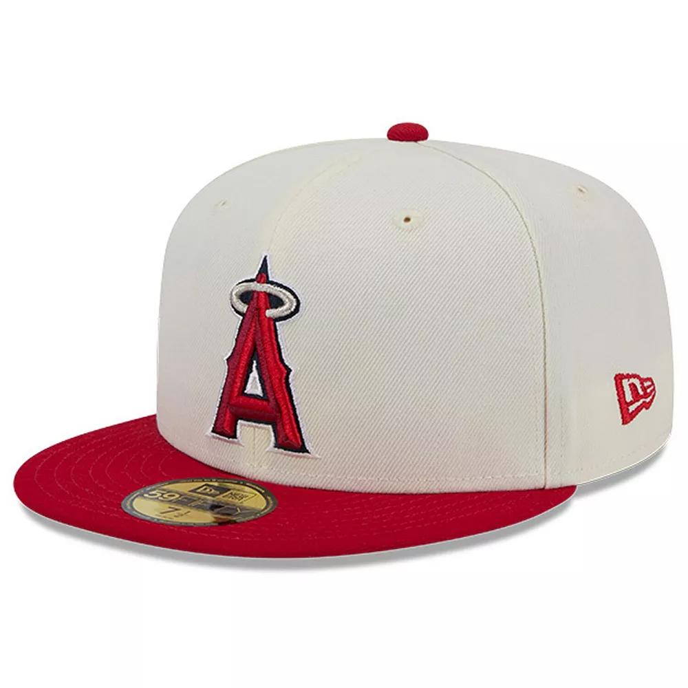 Men's New Era Cream Los Angeles Angels Evergreen Chrome 59FIFTY Fitted Hat, Size: 7, Beige Product Image