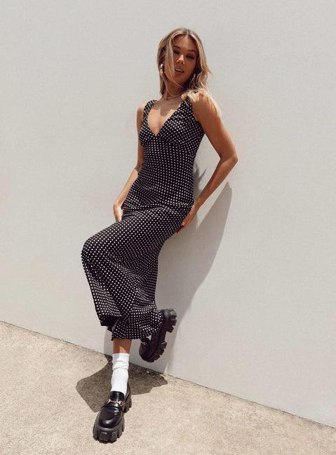 Nellie Maxi Dress Black Polka Dot Product Image