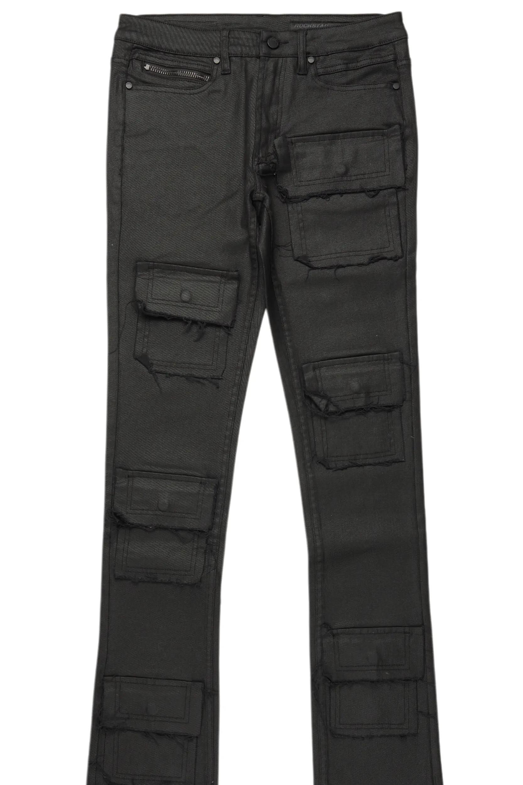 Petrus Black Coated Super Stacked Flare Jean Male Product Image
