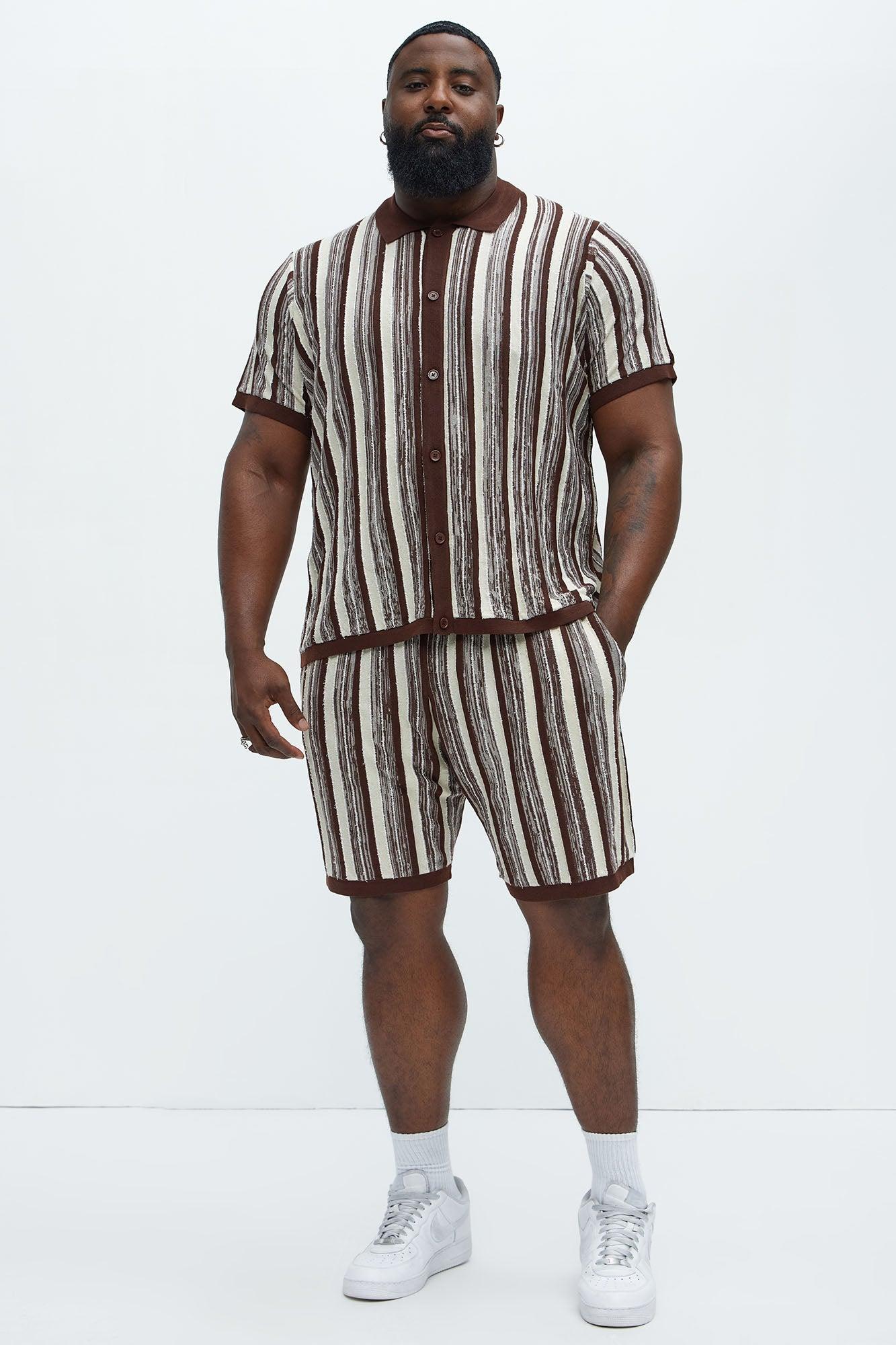 Textured Stripes Knitted Shirt - Brown Combo Product Image