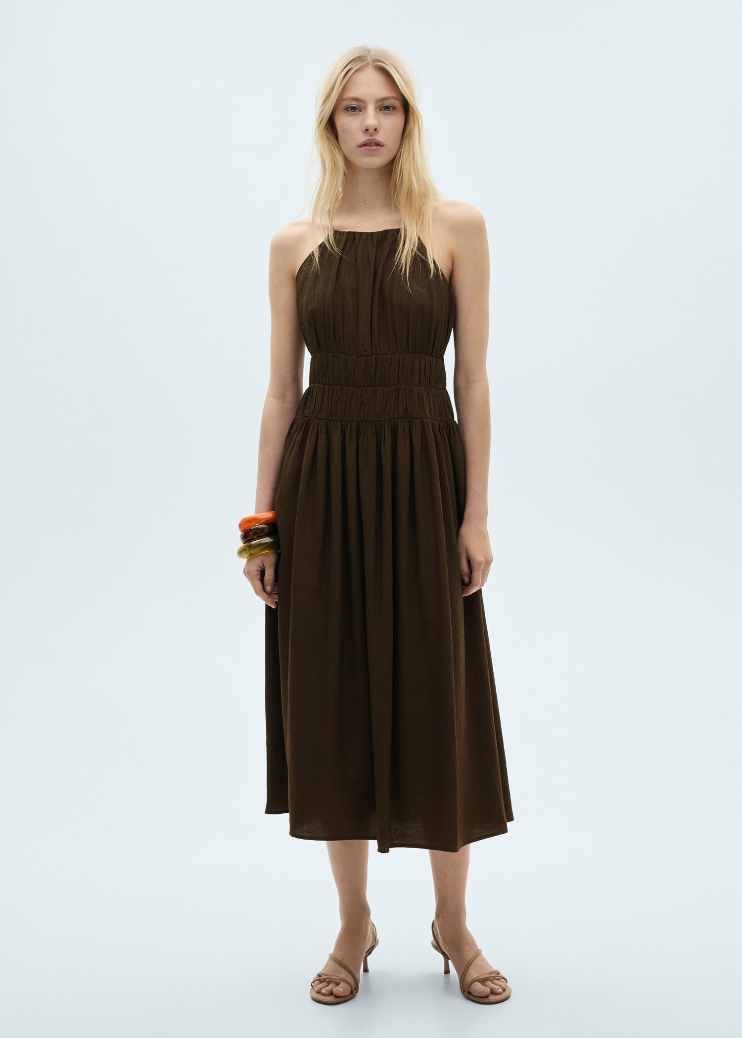 Midi-dress with gathered waist - Women | MANGO USA Product Image
