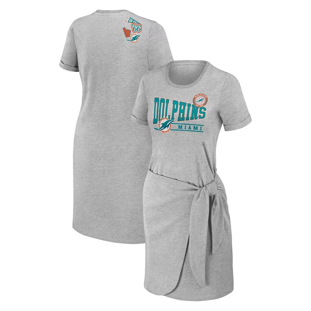 Women's WEAR by Erin Andrews Heather Gray Miami Dolphins  Knotted T-Shirt Dress, Size: 2XL, Grey Product Image