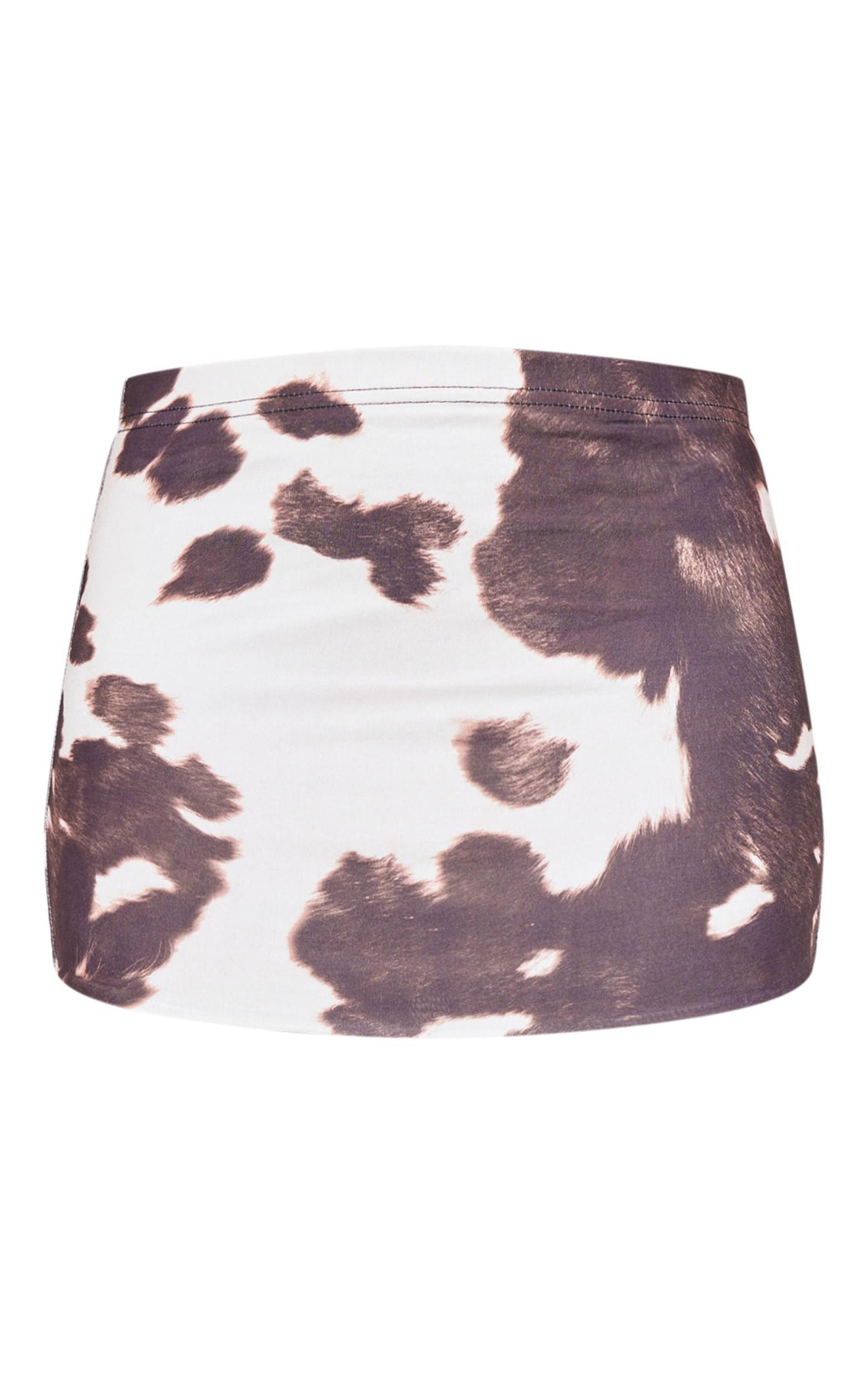 Brown Slinky Basic Cow Print Low Rise Extreme Micro Mini Skirt Product Image