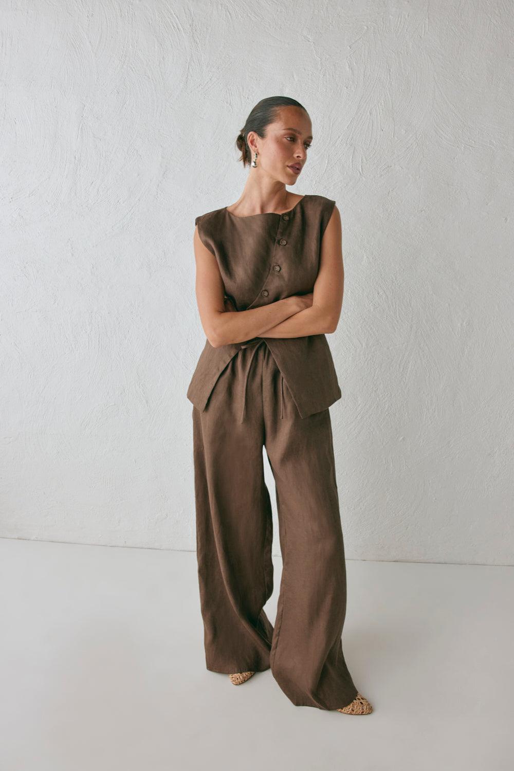 Raya Linen Pants Chocolate Product Image