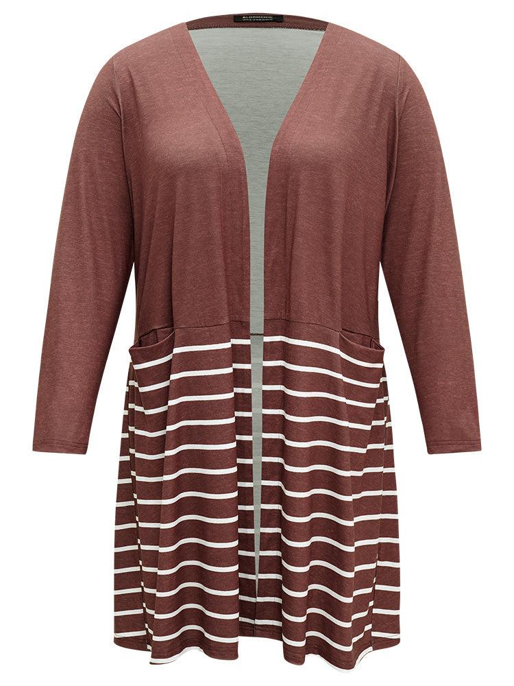 Striped Contrast Pocket Open Front Kimono Female Product Image