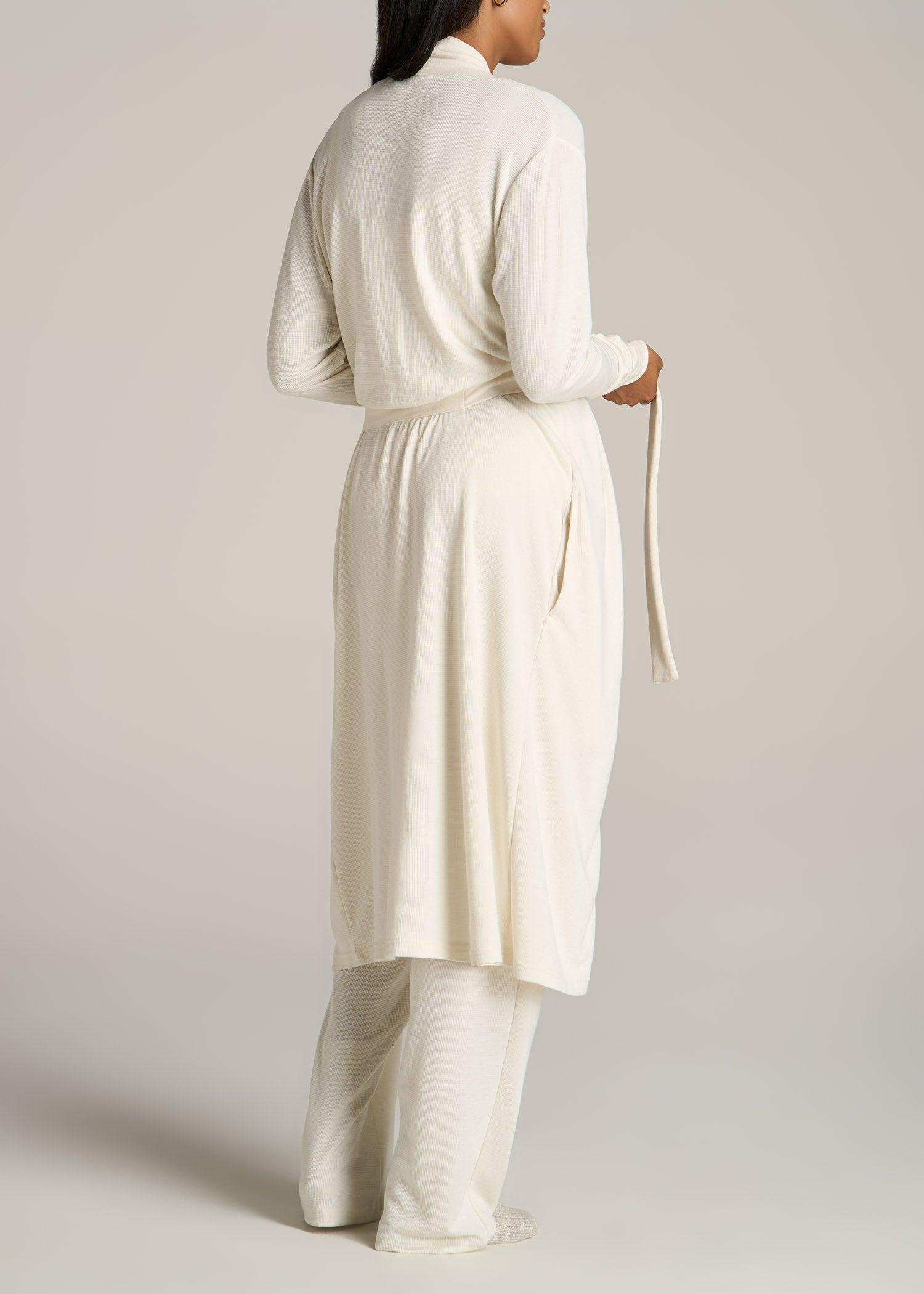 Waffle Lounge Robe for Tall Women in White Alyssum Female Product Image