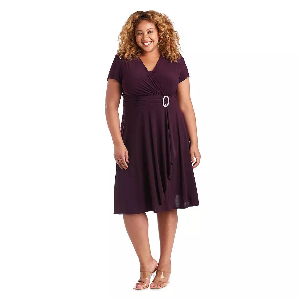 Plus Size R&M Richards Cascade Jersey Dress with Brooch, Womens Purple Product Image
