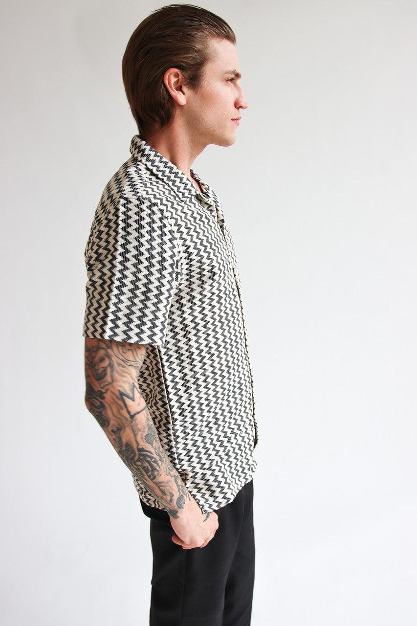 Natural Zigzag Textured Knit Button Up Shirt Product Image
