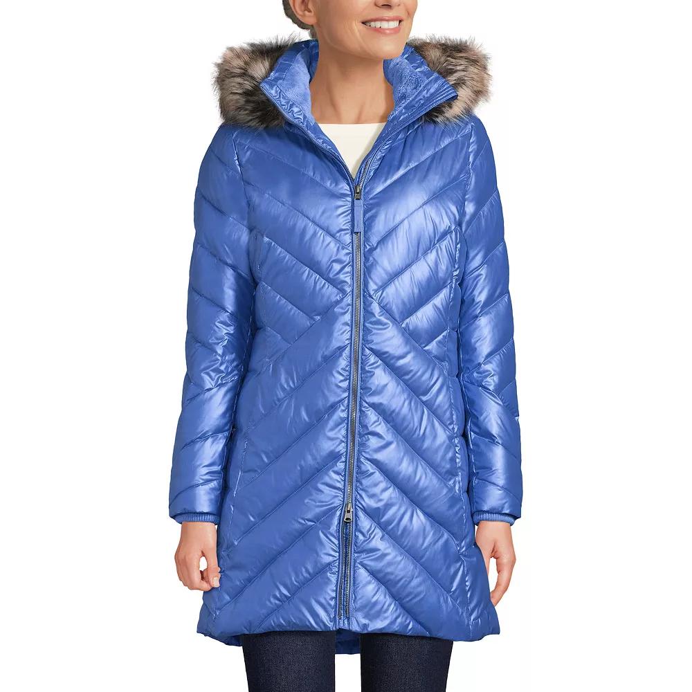 Petite Lands’ End Insulated Cozy Fleece Lined Faux-Fur Trim Hood Puffer Coat, Women's,  Product Image