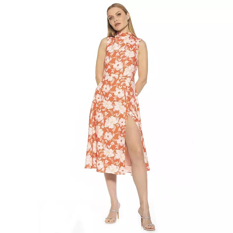 Women's ALEXIA ADMOR Veronica Draped Mock Neck Fit And Flare Dress,  Product Image