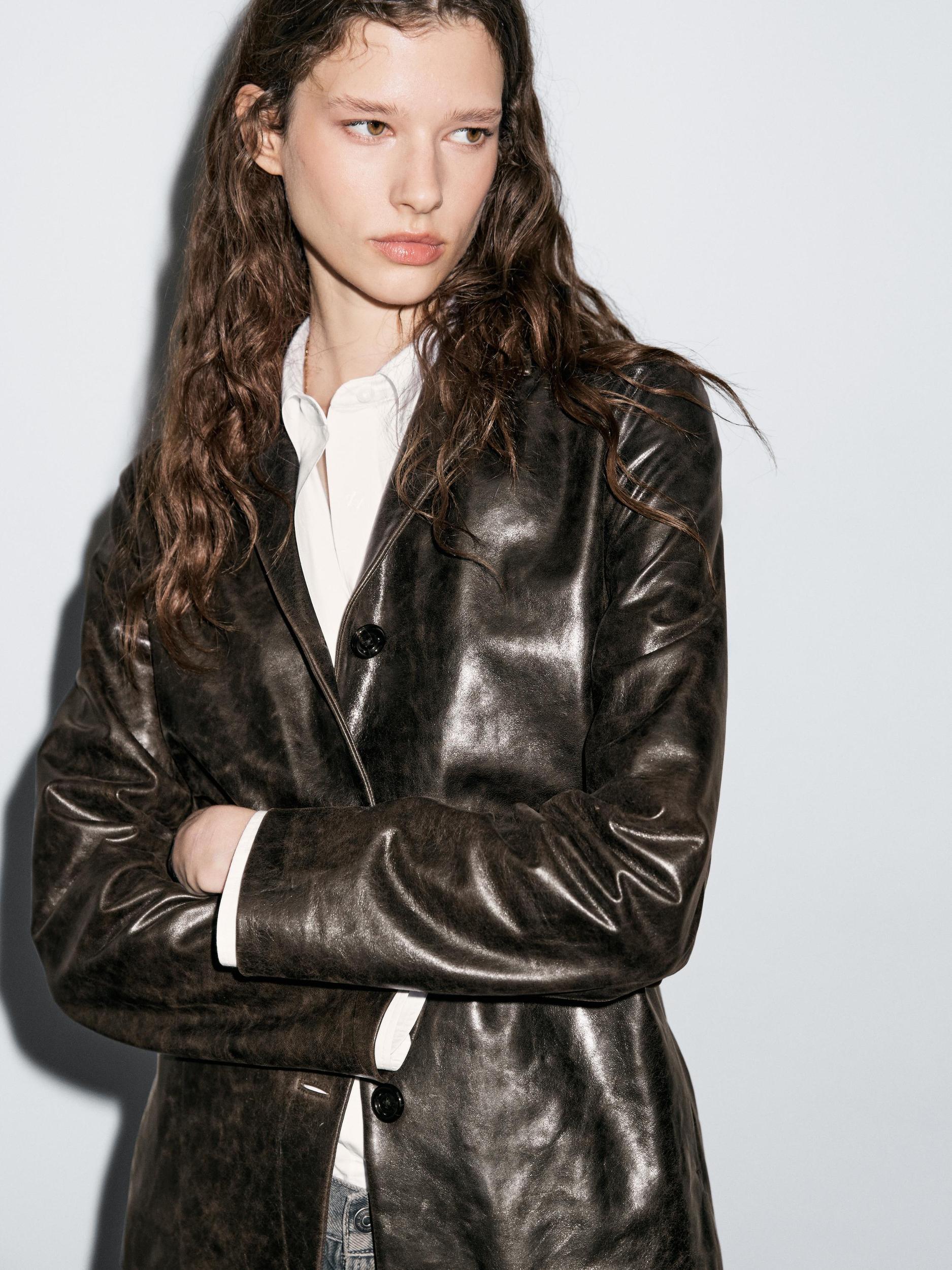 Nappa leather blazer with distressed finish Product Image