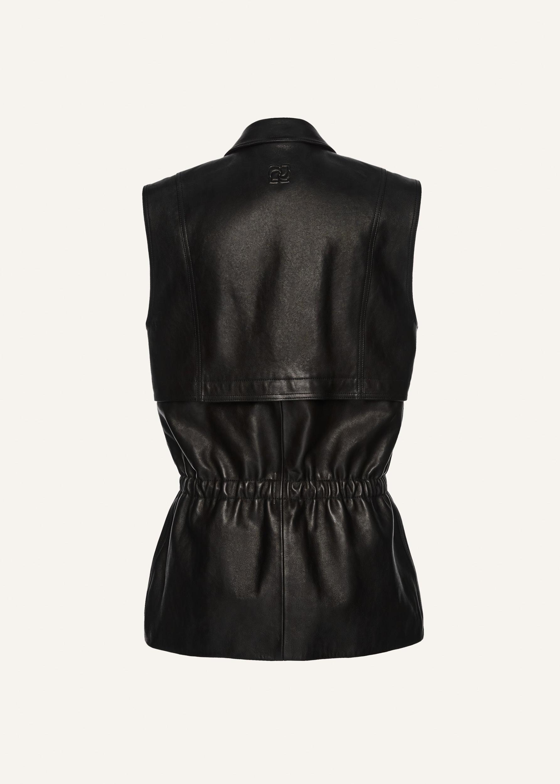 Leather peplum vest in black Product Image