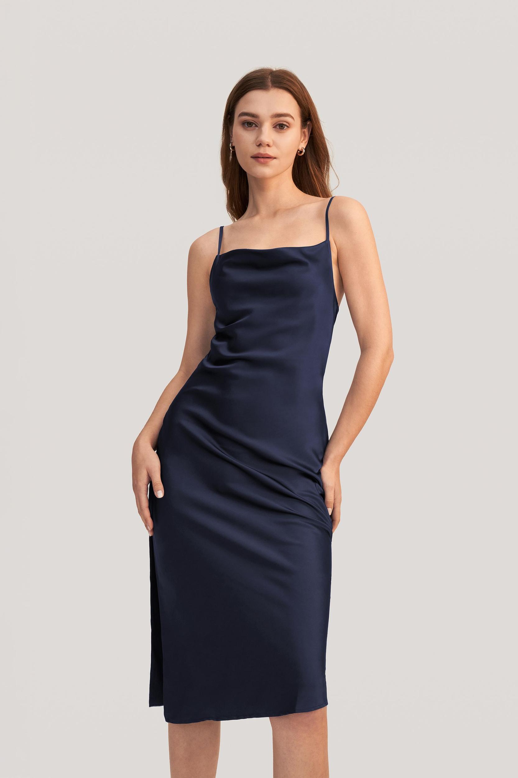 LILYSILK Silk Summer Dresses Women's Cowl Neck Romantic Azure XS Product Image