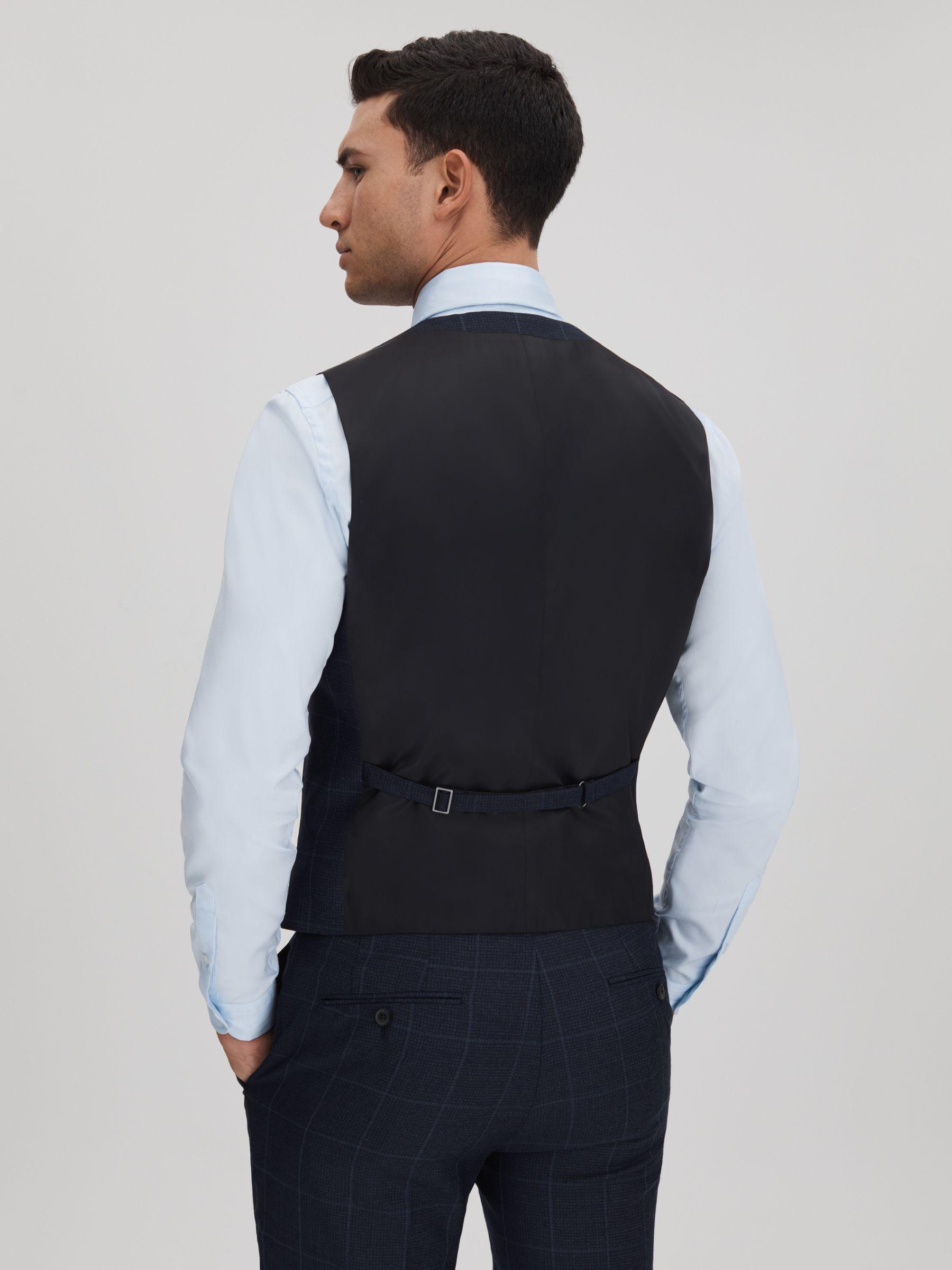 Klink Navy Wool Check Single Breasted Slim Fit Waistcoat Product Image