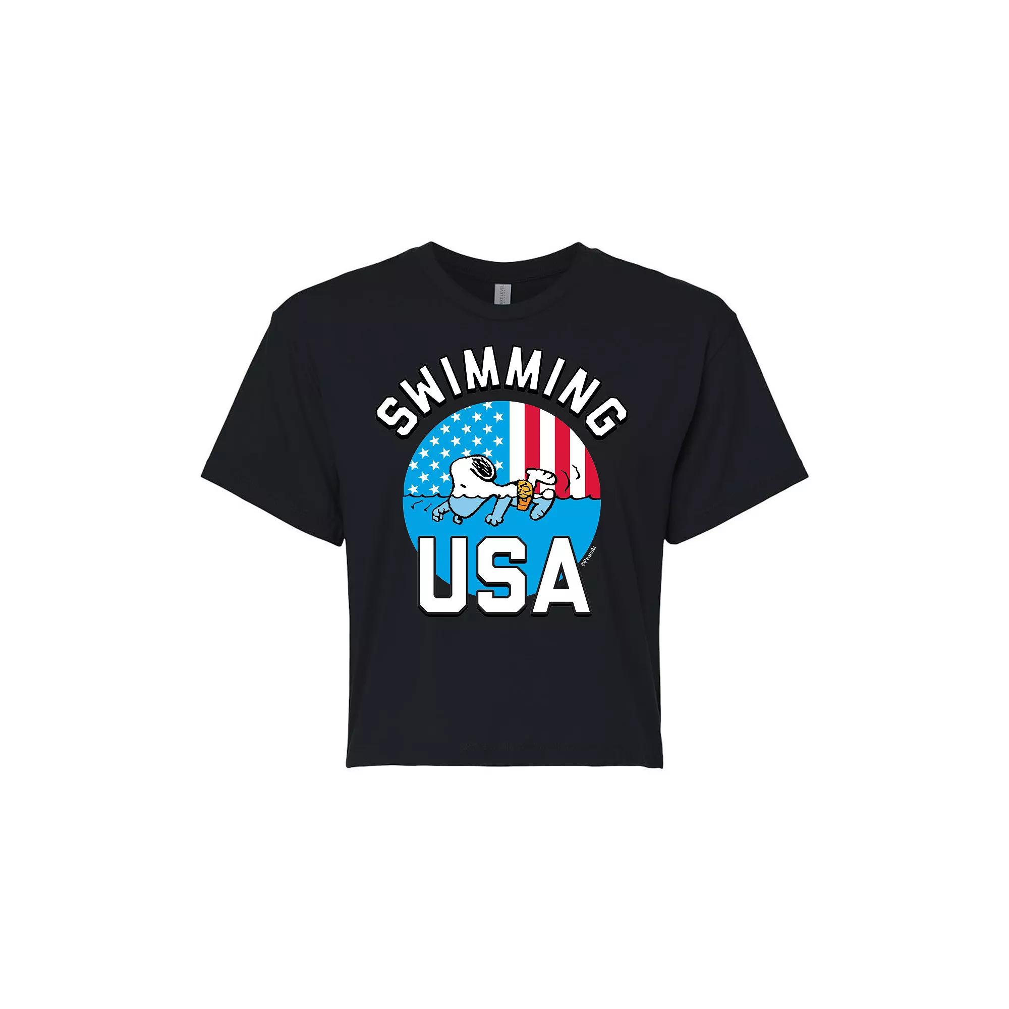 Juniors' Peanuts Snoopy USA Swimming Cropped Tee, Girl's,  Product Image