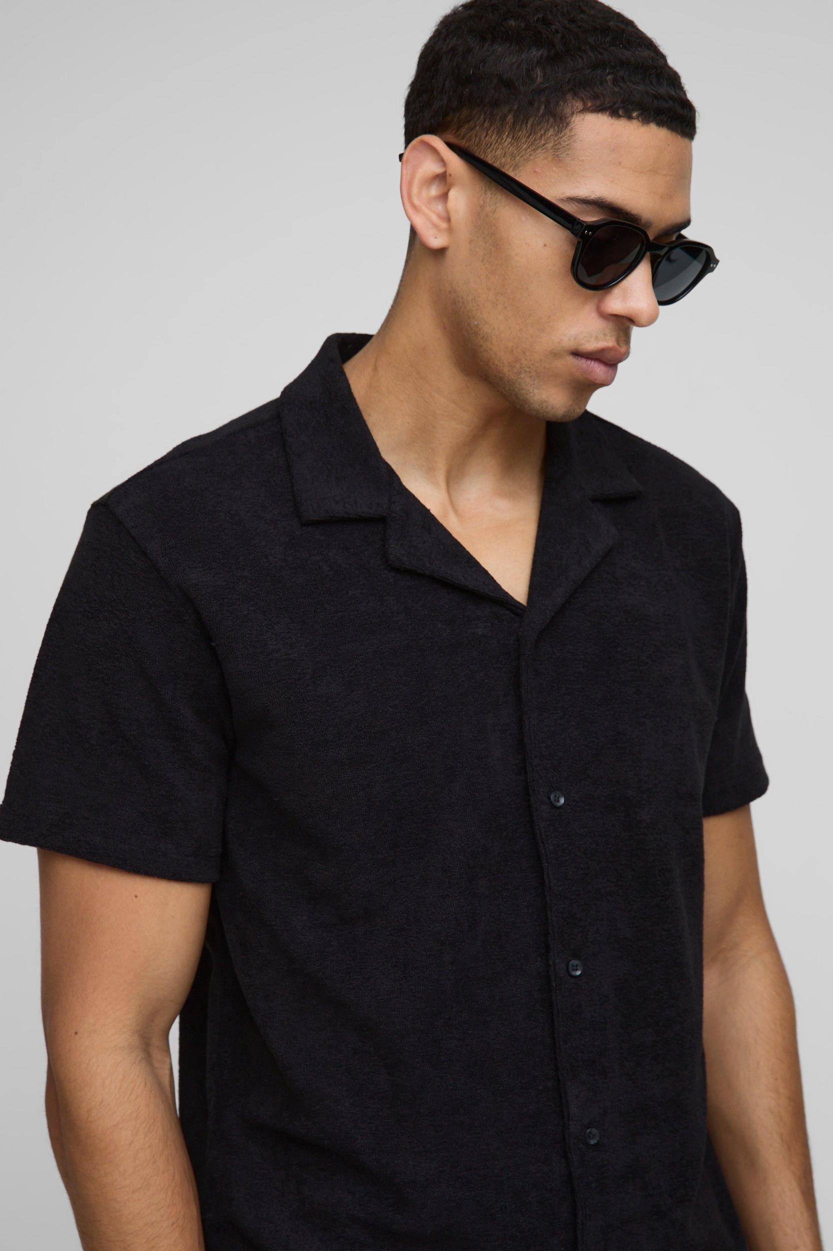 Regular Fit Towelling Shirt & Loose Short Set | boohooMAN USA Product Image