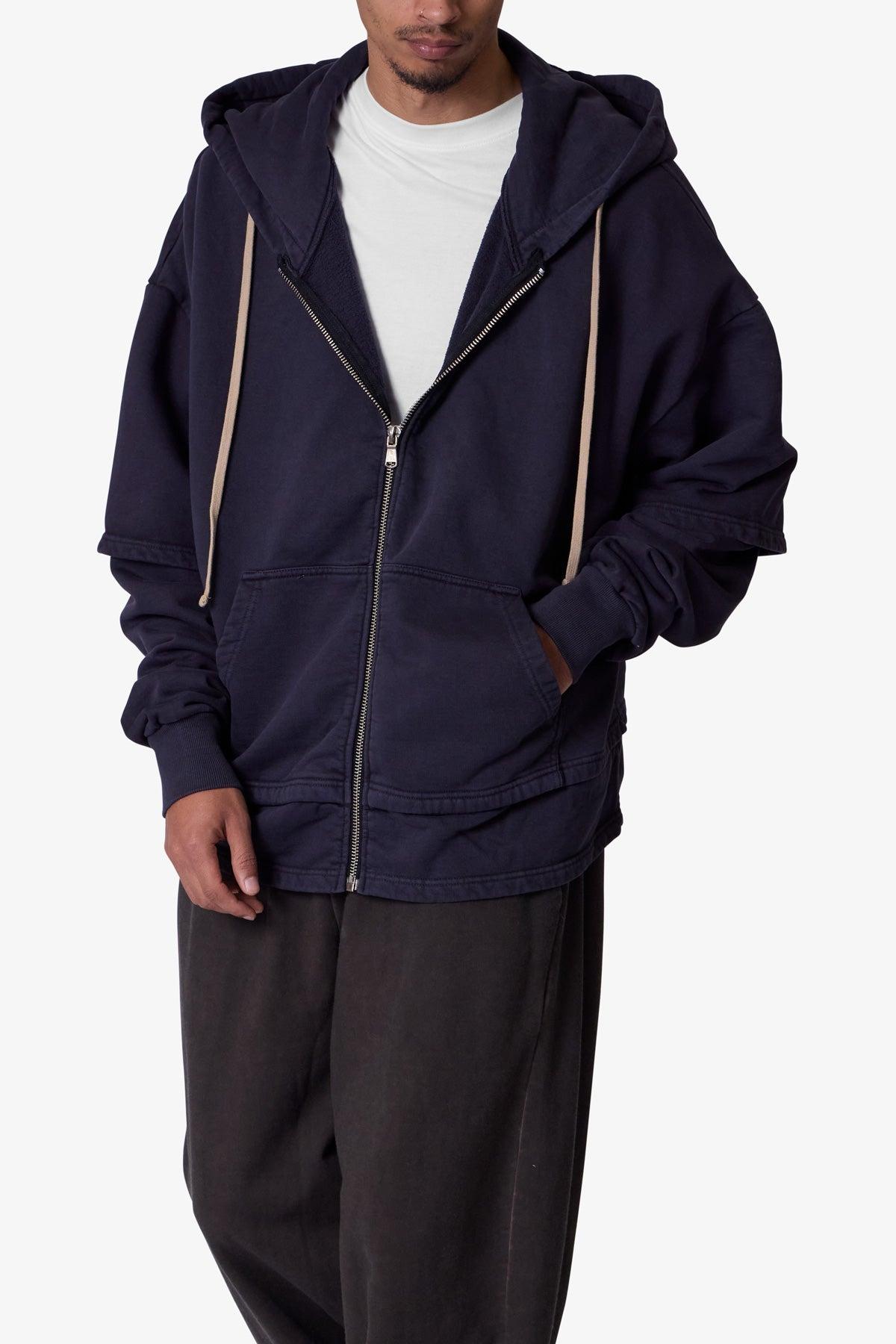 Double Layer Zipper Sweater - Washed Black Product Image