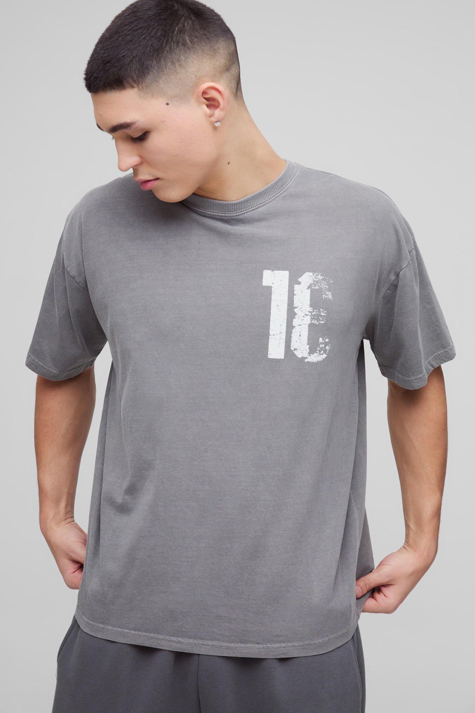 Oversized Puff Print 13 Varsity Graphic Washed T-Shirt | boohooMAN USA Product Image