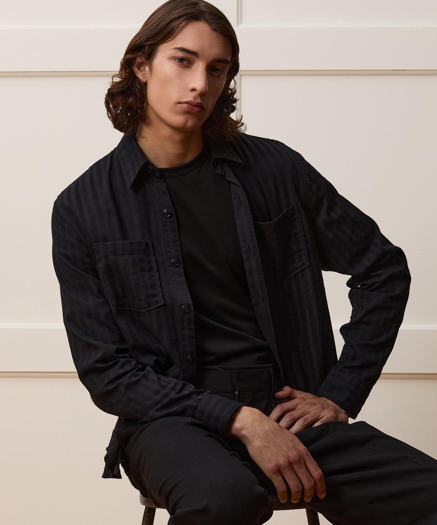 Cotton Jacquard Point Collar Shirt Product Image