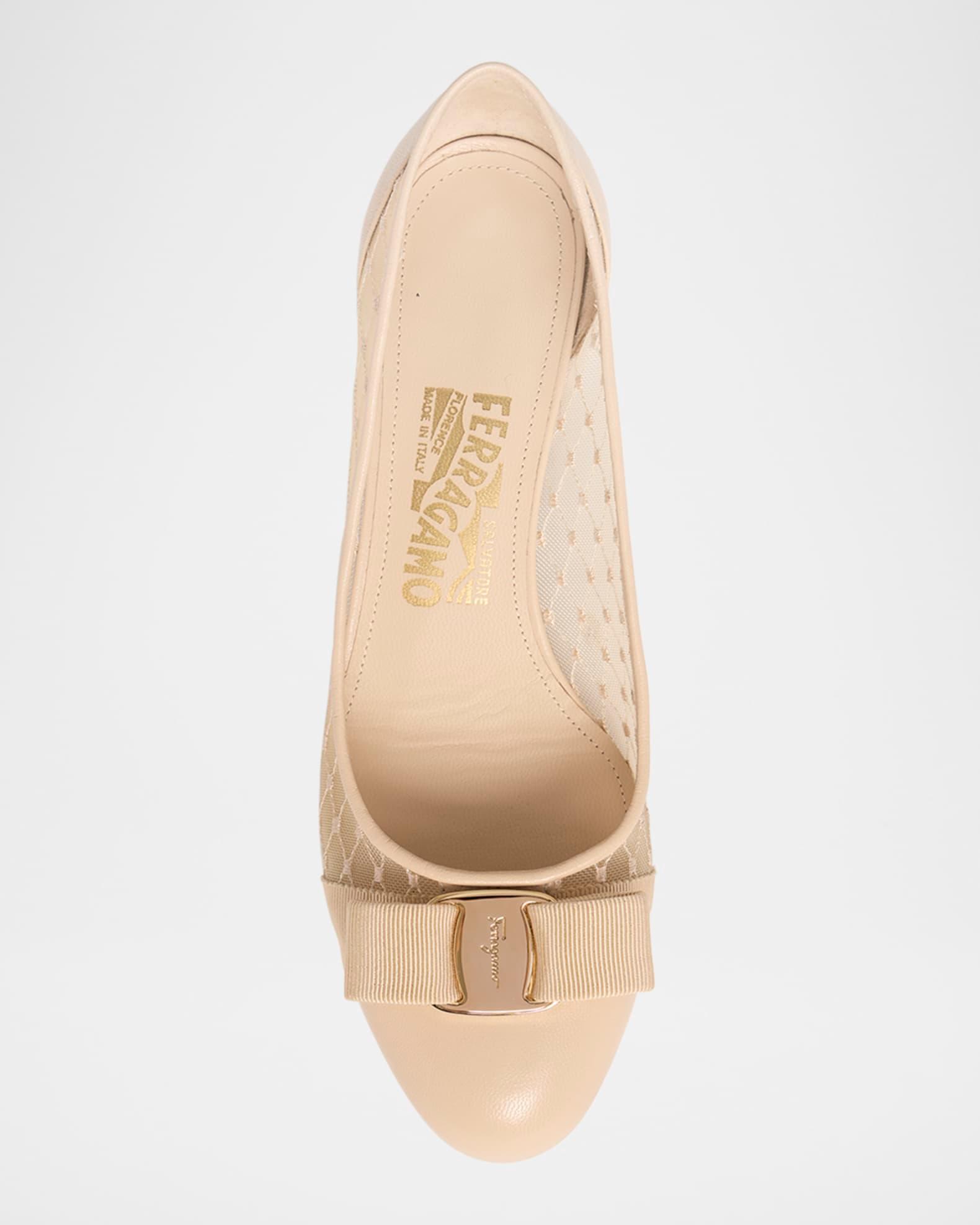 Vara Bow Mesh Leather Pumps Product Image