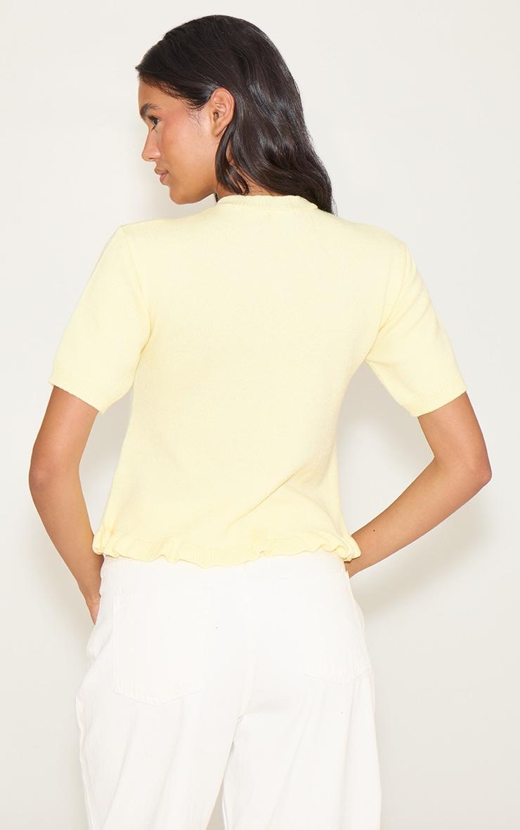 Yellow Knit Ruffle Detail Short Sleeve Cardigan Product Image