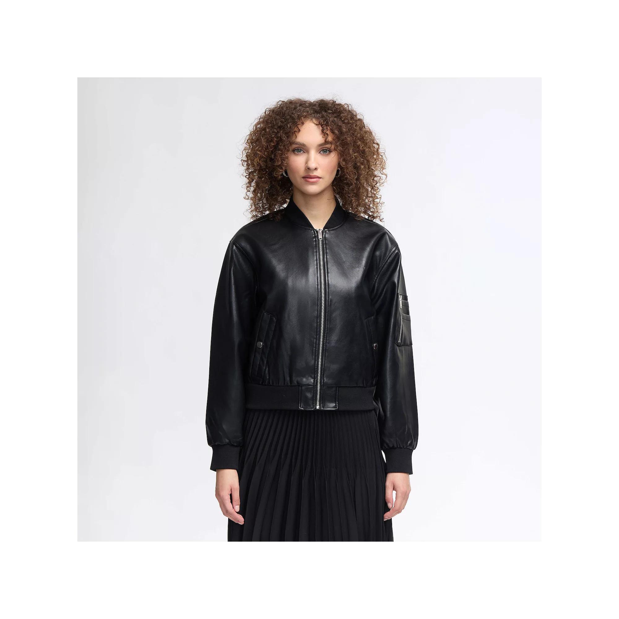 Women's NVLT Faux Leather Bomber Jacket, Size: Large, Black Product Image