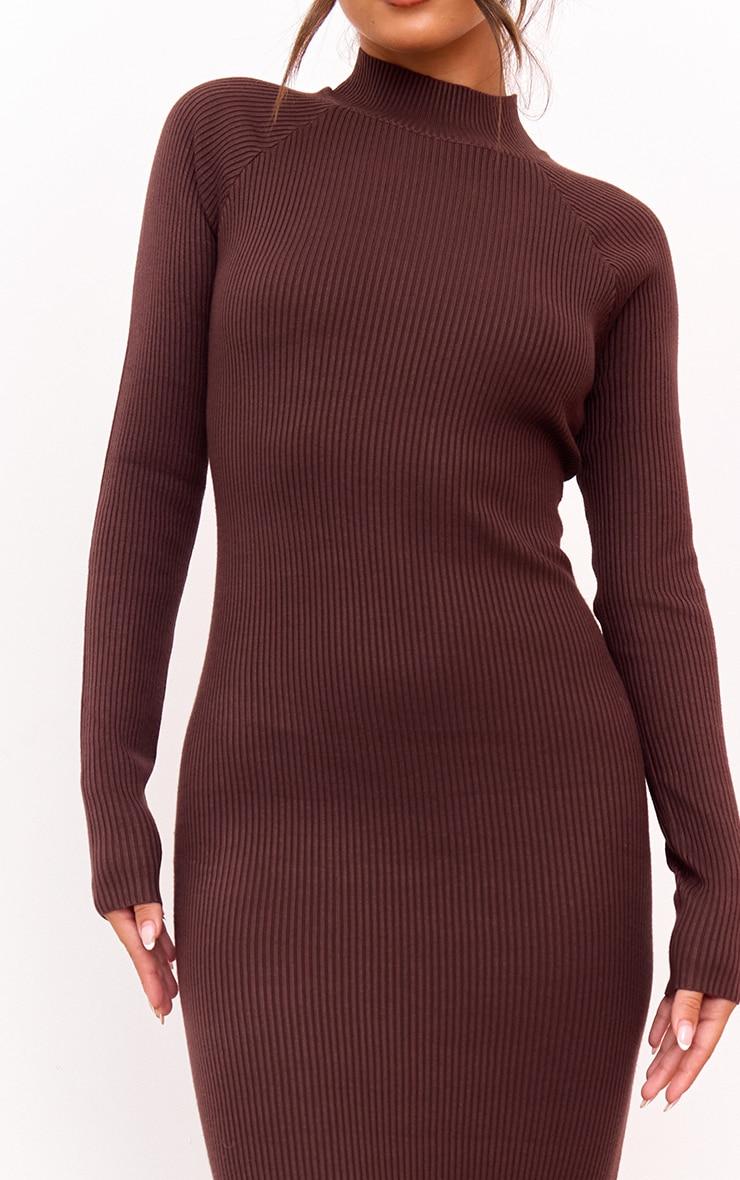 Chocolate Turtle Neck Knitted Bodycon Maxi Dress Product Image
