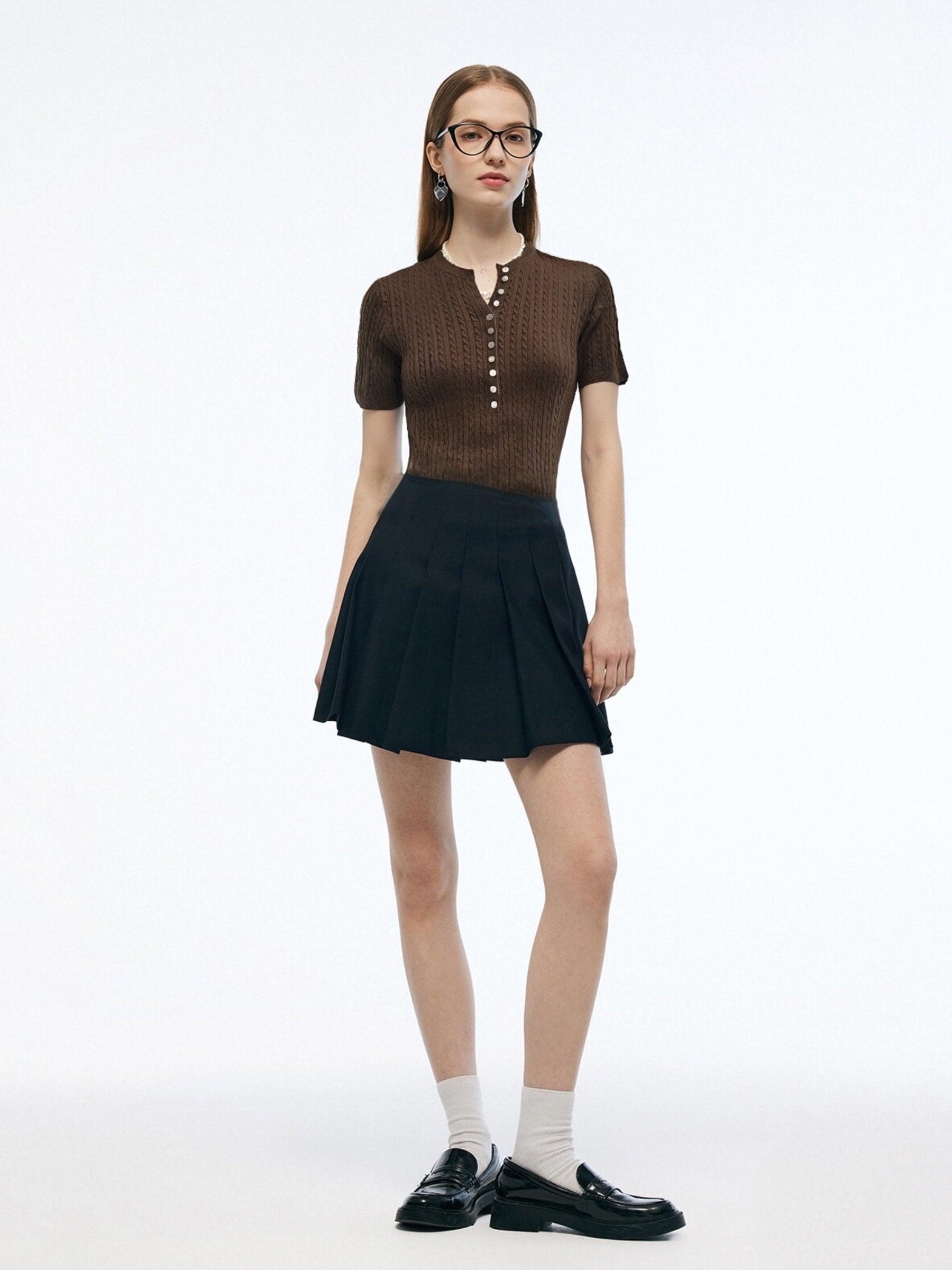 Henley Neck Women Knit Top Product Image