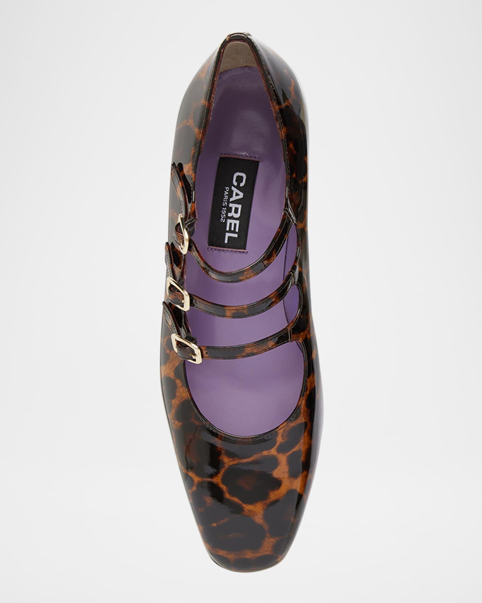 Kina Leopard Patent Leather Three-Strap Mary Jane Pumps Product Image