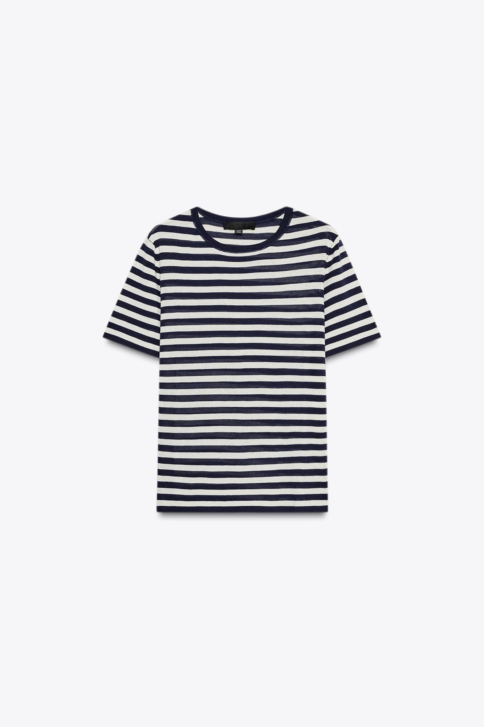 STRIPED SHORT SLEEVE KNIT TOP Product Image