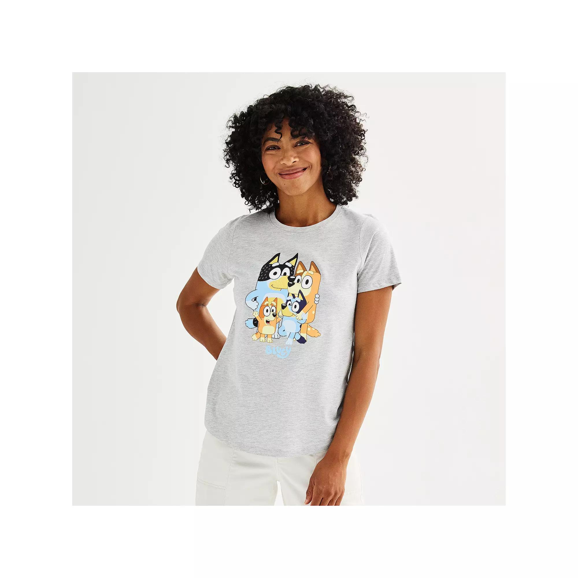 Women's Bluey Family Portrait Graphic Tee, Size: Medium, Grey Grey Product Image