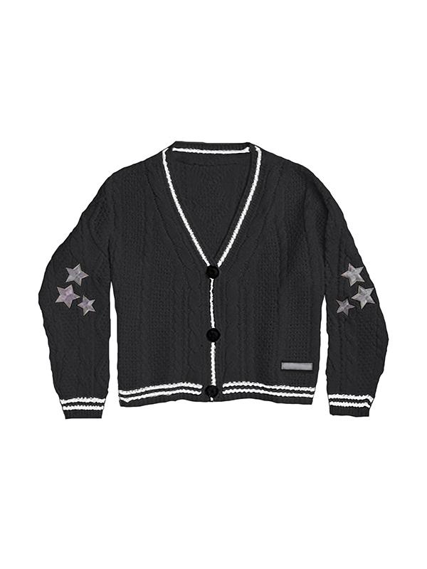 Oversize Star Embroidered Cable Knit Cardigan Product Image