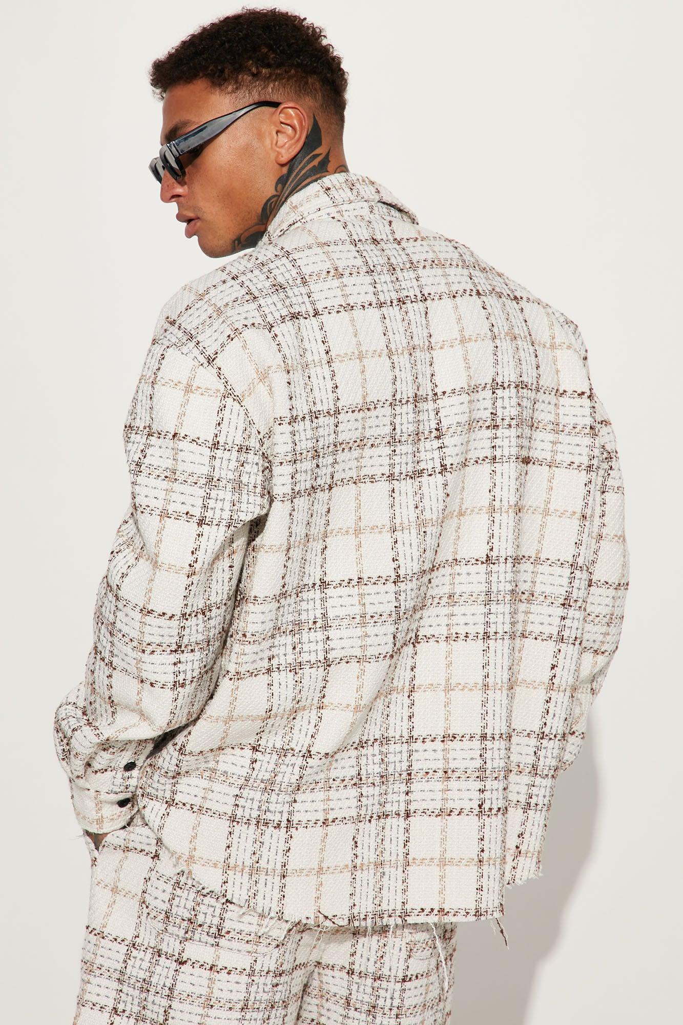 Casual Act Plaid Shacket - White/combo Male Product Image
