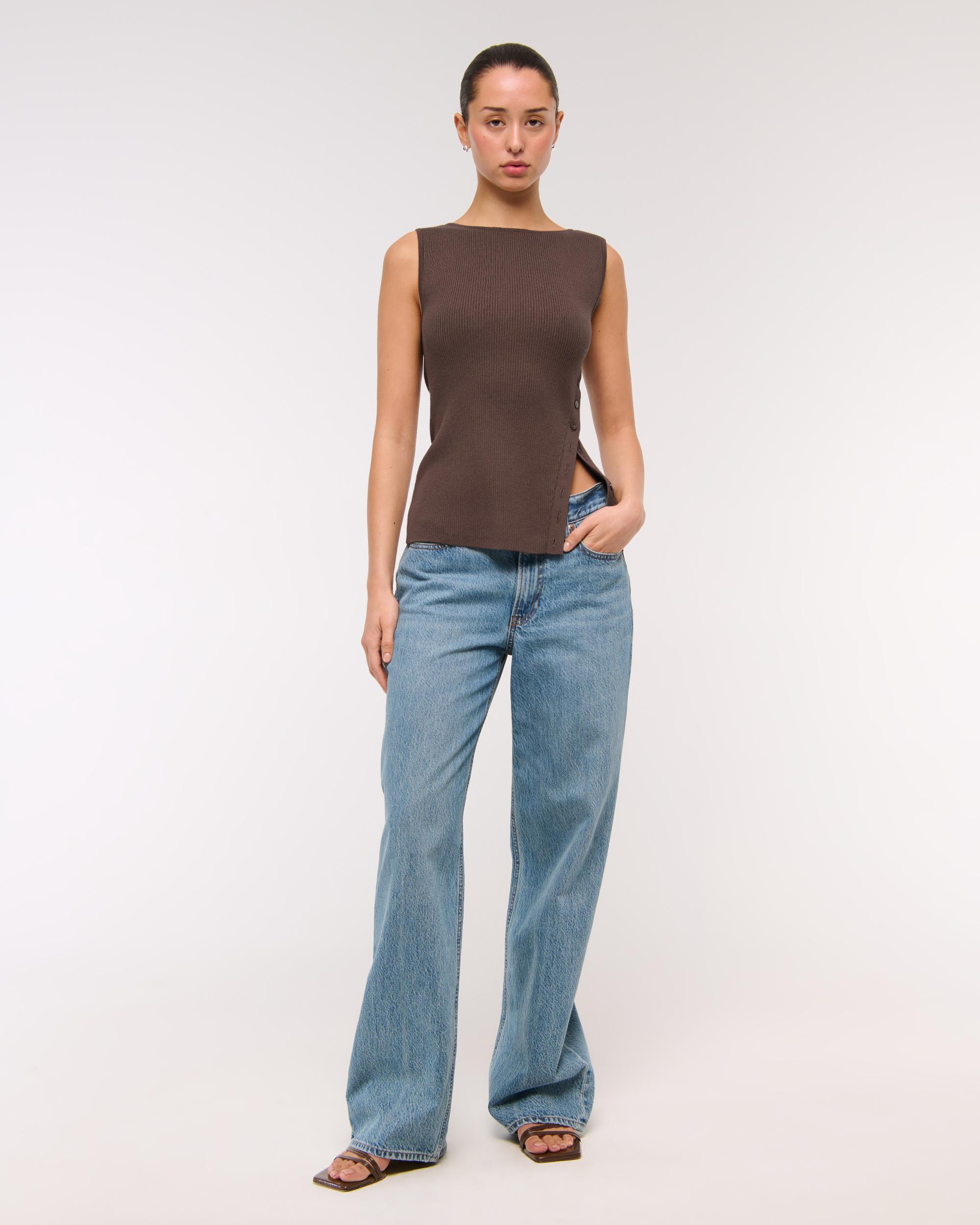 Asymmetrical Button Sweater Tank Product Image