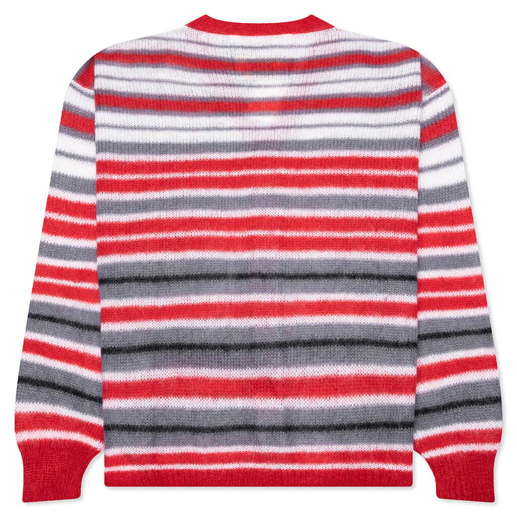 Logo-Embroidered Striped Mohair-Blend Cardigan - Red/Grey Male Product Image