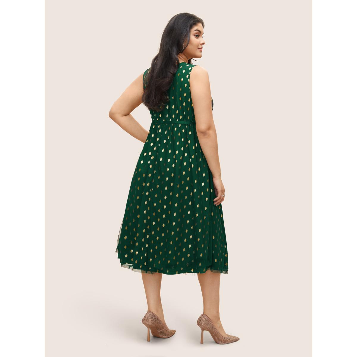 Plus Size Glitter Polka Dot Pocket Patchwork Tank Dress Emerald Women Cocktail Non V-neck Sleeveless Curvy Midi Dress BloomChic 10/M Product Image