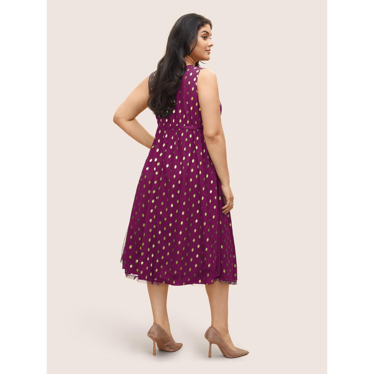 Plus Size Glitter Polka Dot Pocket Patchwork Tank Dress RedViolet Women Cocktail Non V-neck Sleeveless Curvy Midi Dress BloomChic 12/L Product Image