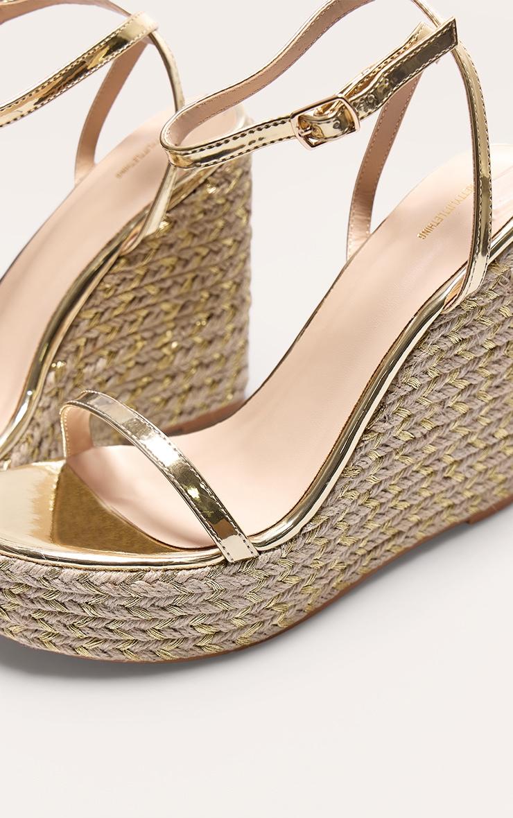 Gold PU Metallic Strap Espadrille High Heeled Wedges Product Image