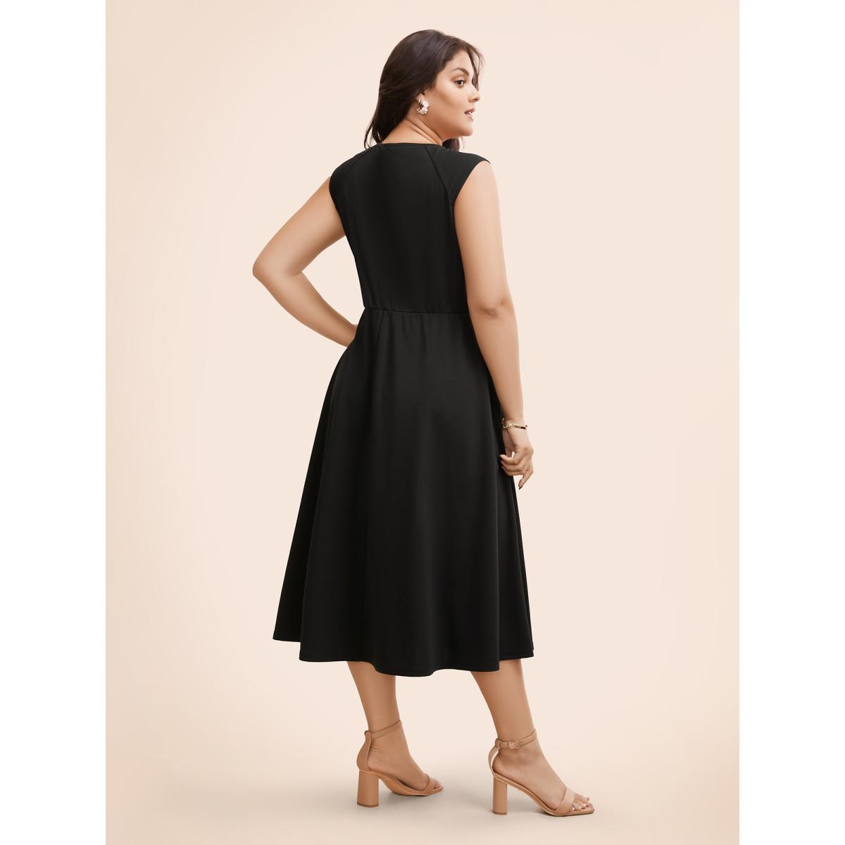 Plus Size Plain Elastic Waist Midi Tank Dress Black Women Elegant Non Square Neck Sleeveless Curvy BloomChic 22-24/3X Product Image
