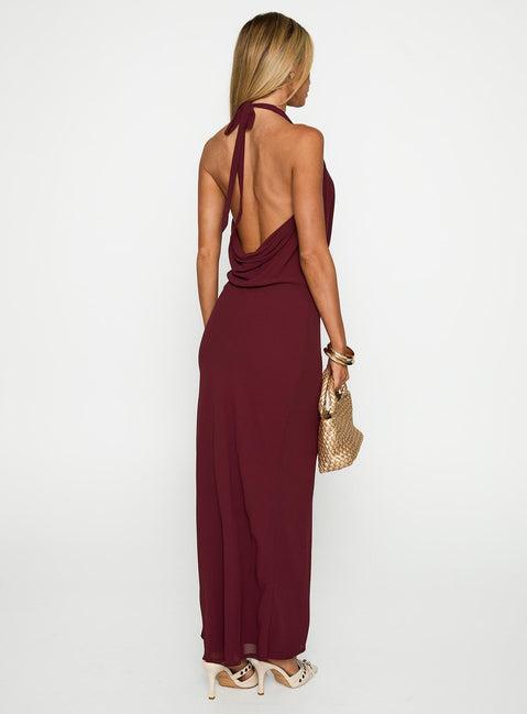 Vortexa Halter Maxi Dress Currant Product Image