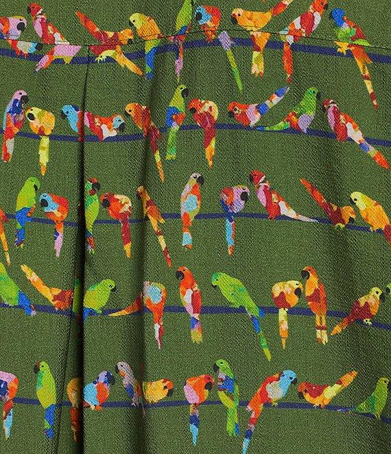 John Mark Woven Parrot Print Wire Collar 3/4 Cinched Tie Sleeve Hi Low Hem Button Front Tunic Product Image