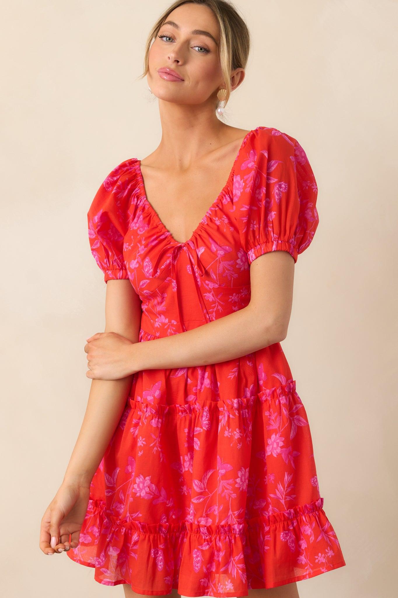 As It Should Be Red Floral Cotton Mini Dress Product Image