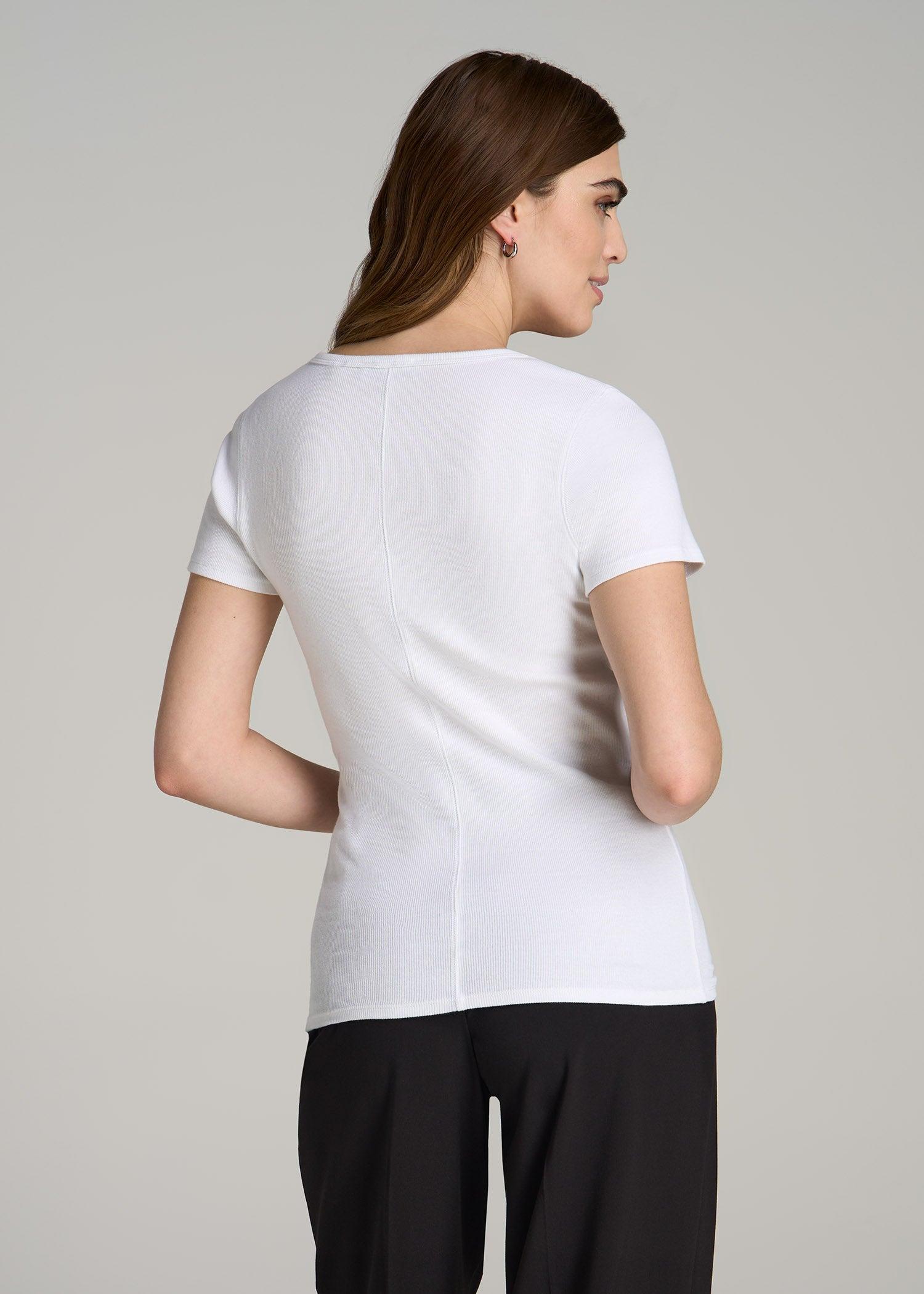 Short Sleeve Crew Neck Ribbed T-Shirt for Tall Women in Bright White Female Product Image