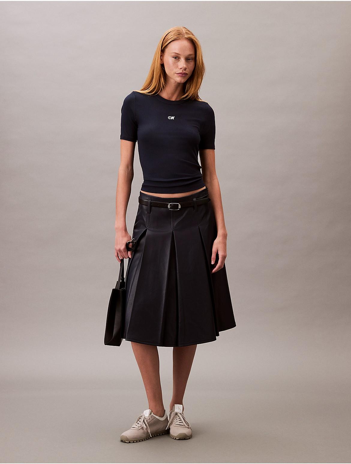 Calvin Klein Womens Modal Stretch Monogram Logo Graphic Slim T-Shirt - Purple Product Image